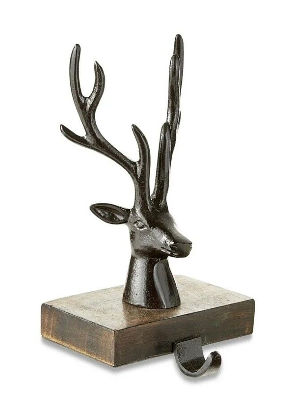 Brown Metal Reindeer Head Christmas Rustic Stocking Holder, 8 in, Holiday Time